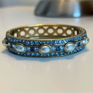 Heidi Daus, Swarovski Crystal & Faux Pearl, Clamp Bangle, Bronze Tone Setting